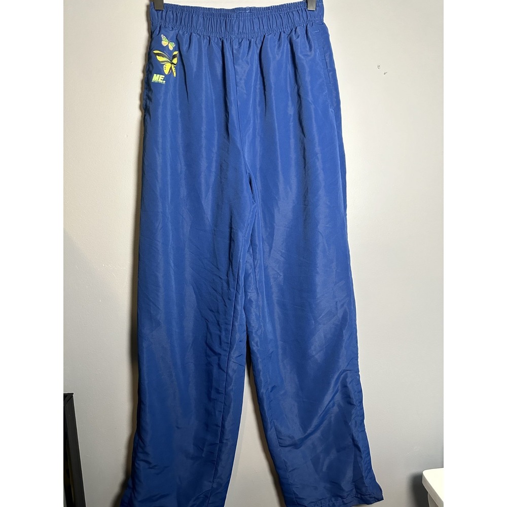 ME. MELODY EHSANI BLUE WINDBREAKER PARACHUTE ANKLE ZIP BUTTERFLY PANTS EUC SZ S‎